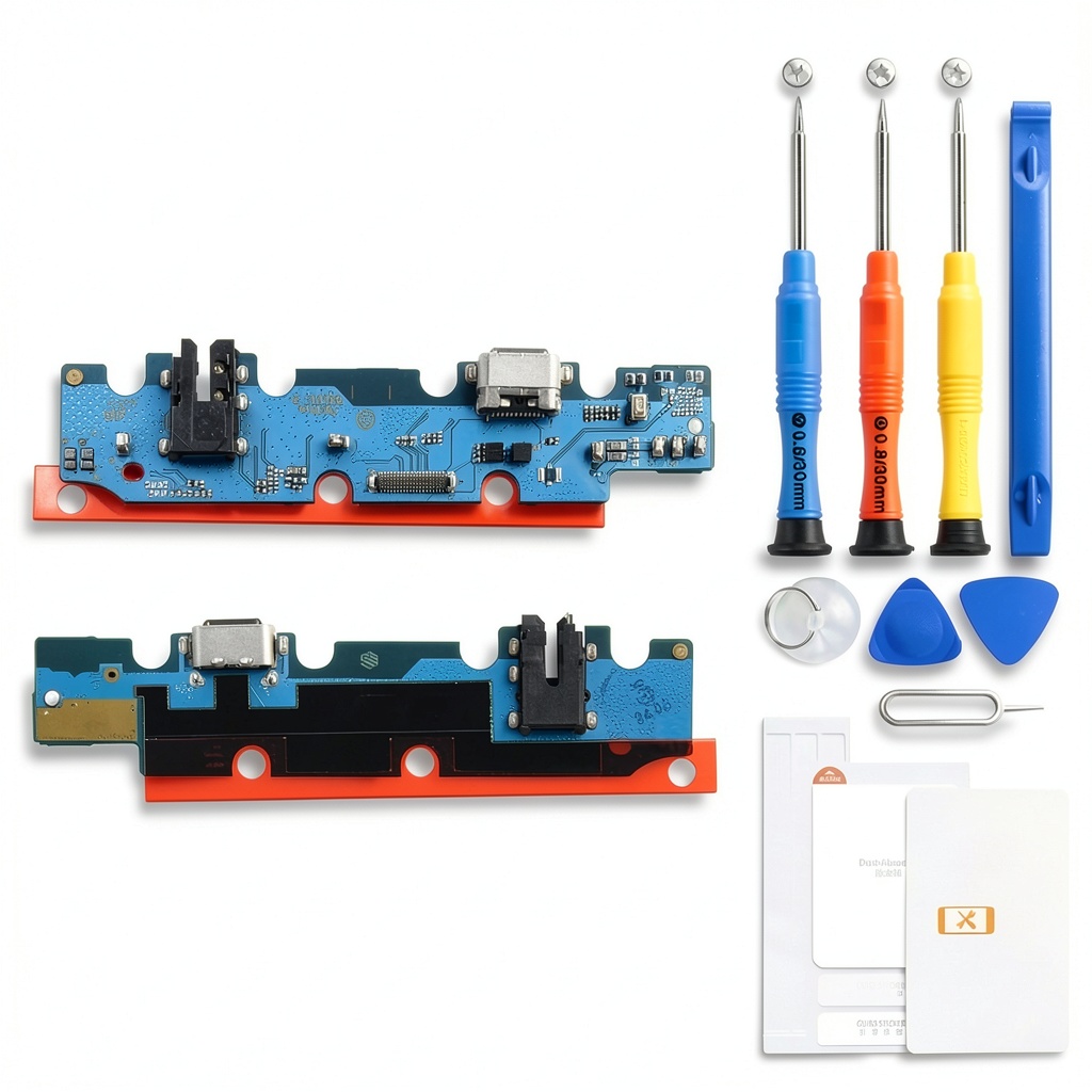 Installing Samsung Galaxy Tab A7 Lite USB Type‑C Cable on a wooden desk