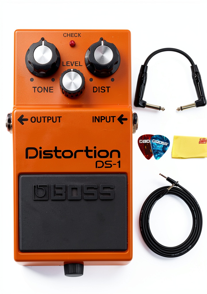 Installing BOSS DS-1 Distortion Pedal with Cable Bundle on a wooden desk